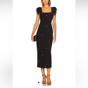 ✨NEW ✨LIKELY Cameron Midi Dress Feather
Sleeve Crystal Embellished Black Size 2